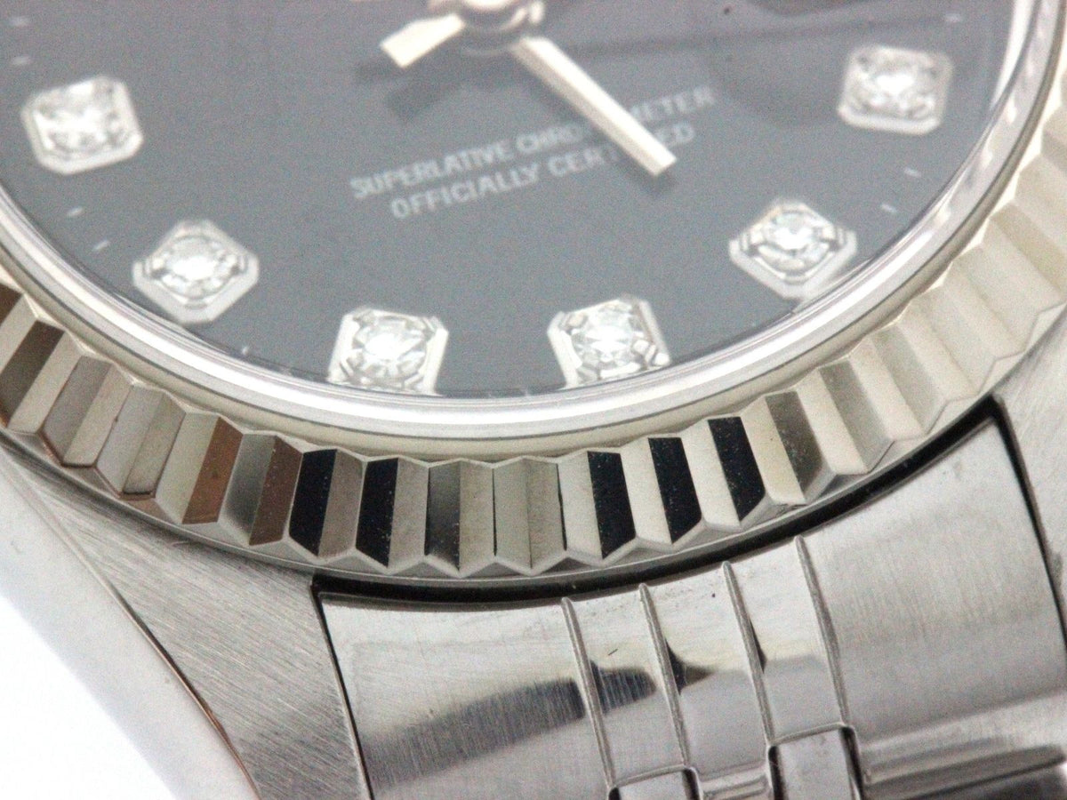 Rolex Datejust 26 Watch Stainless Steel 18k White Gold Diamond Black Dial — view 5