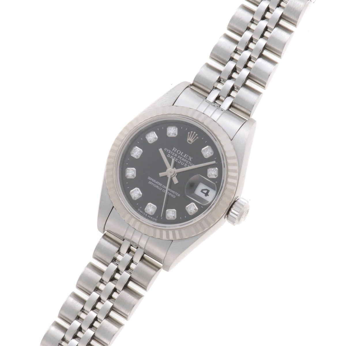 Rolex Datejust 26 Watch Stainless Steel 18k White Gold Diamond Black Dial — view 2