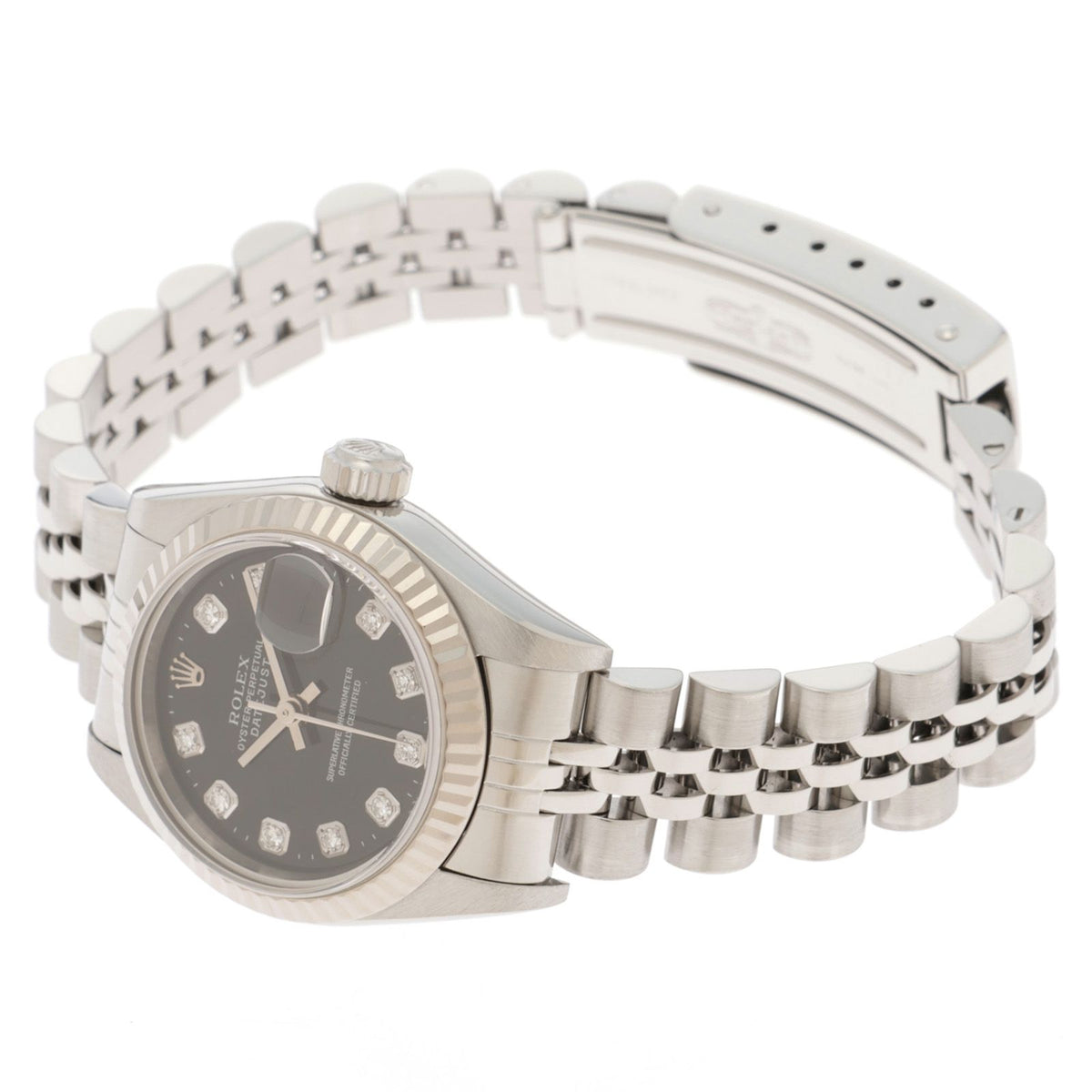 Rolex Datejust 26 Watch Stainless Steel 18k White Gold Diamond Black Dial — view 3