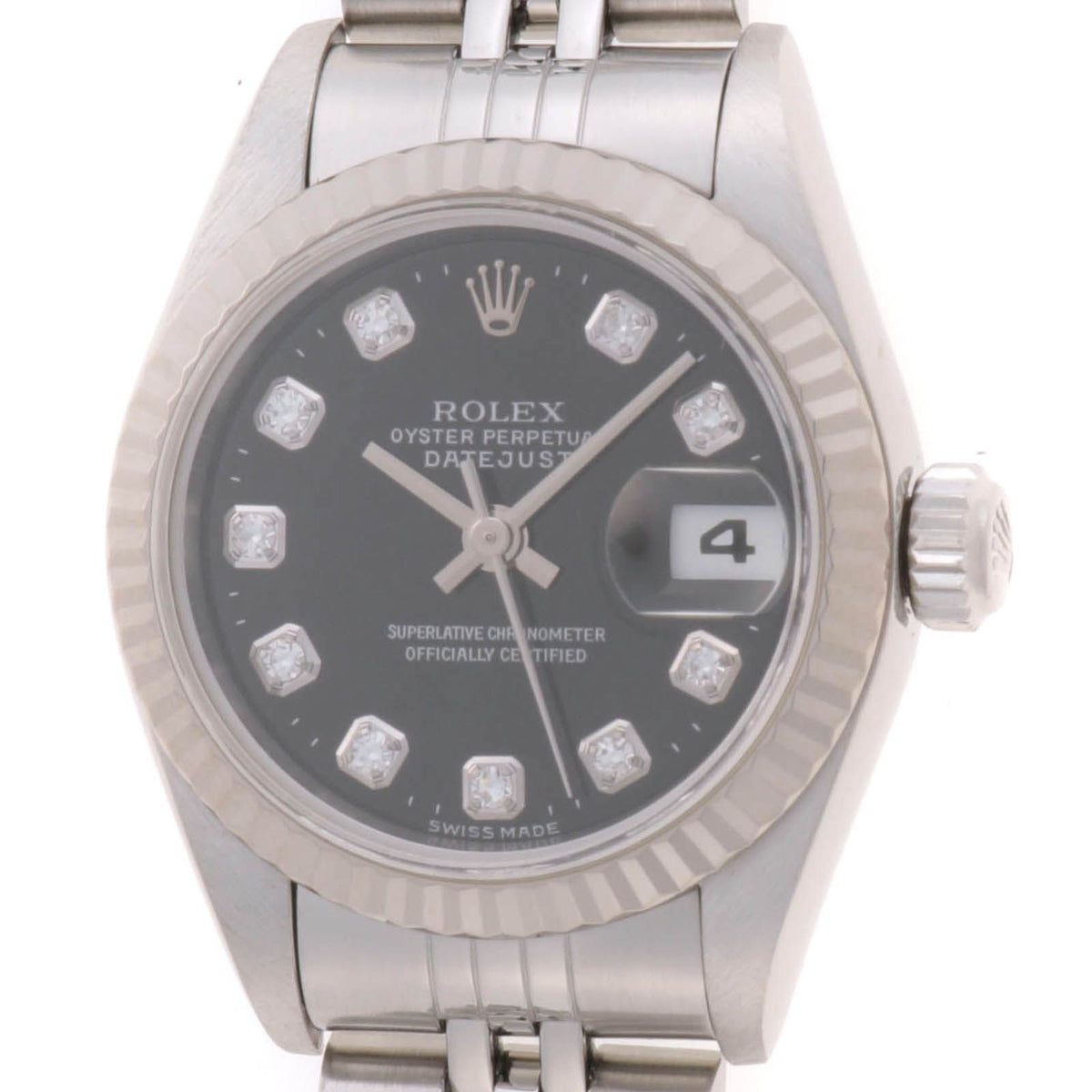 Rolex Datejust 26 Watch Stainless Steel 18k White Gold Diamond Black Dial