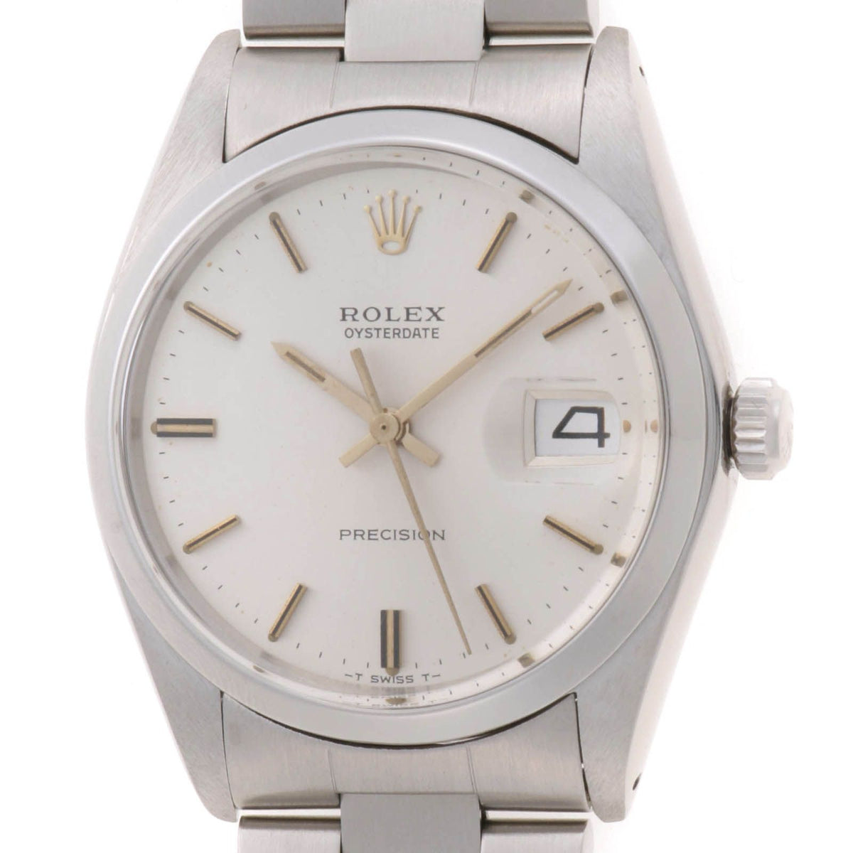 Rolex Oyster Date 34 Caliber Watch Stainless Steel Tritium Silver Dial Manual
