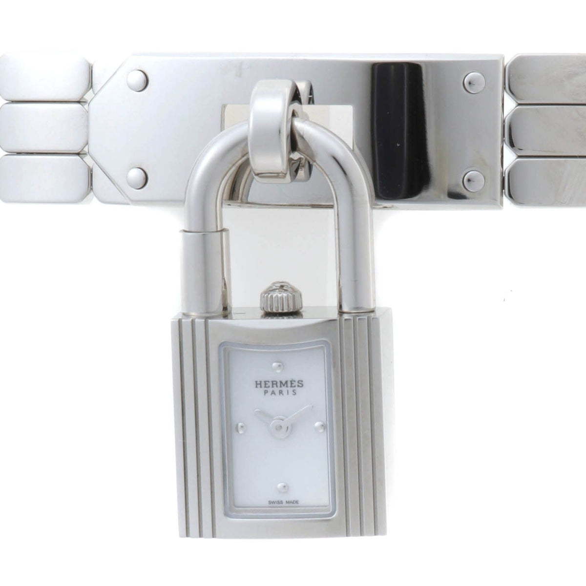 Hermes Kelly Mini Watch Stainless Steel Sparkling White Lacquer Dial Quartz