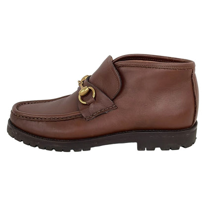 Gucci Short Boots Horsebit Moccasins Dark Brown Leather