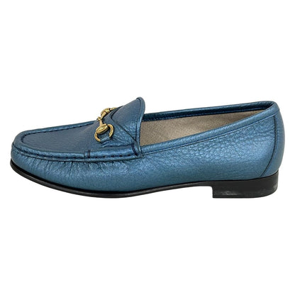 Gucci Loafers Horsebit Metallic Blue Leather