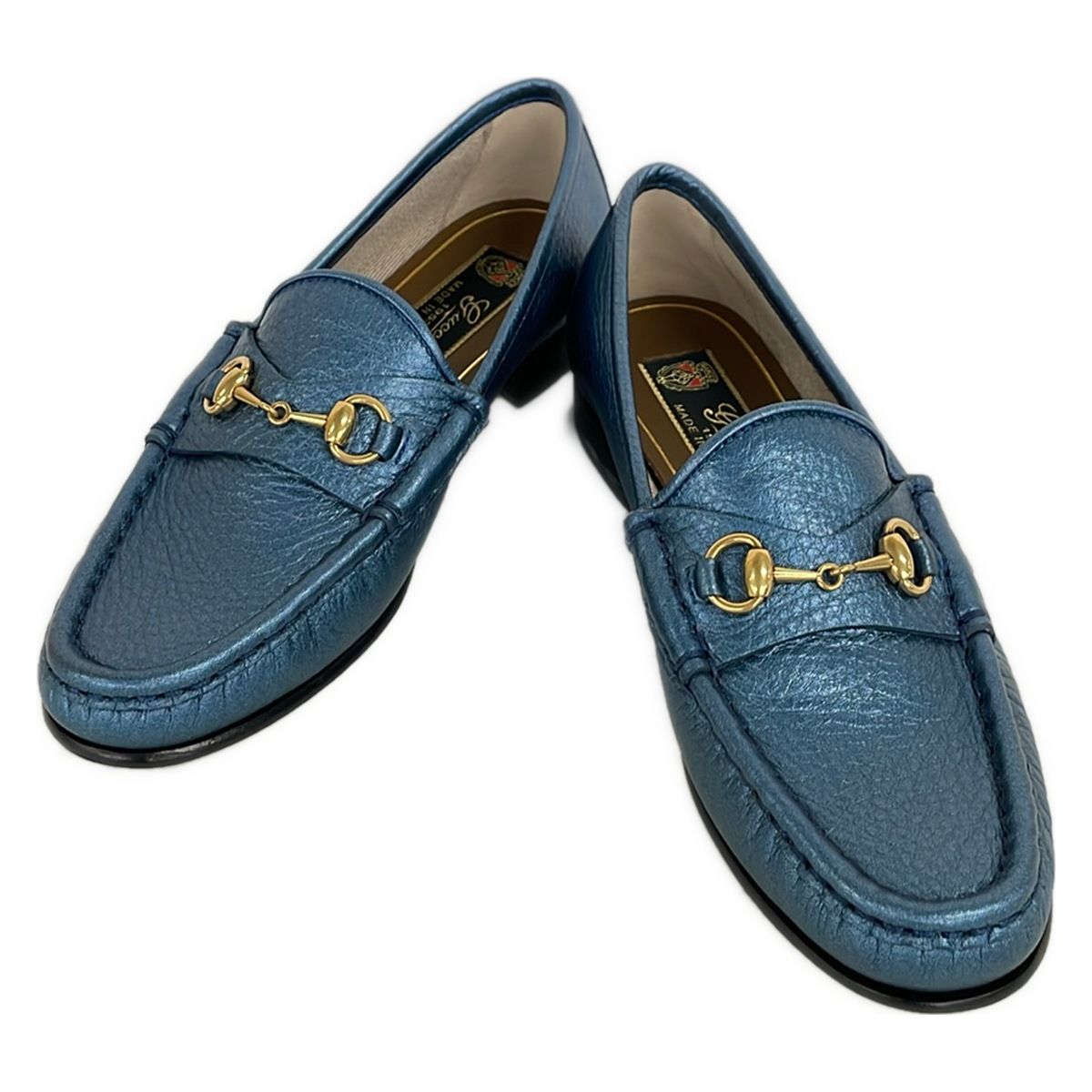Gucci Loafers Horsebit Metallic Blue Leather — view 2