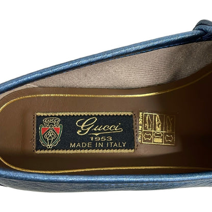 Gucci Loafers Horsebit Metallic Blue Leather — view 5