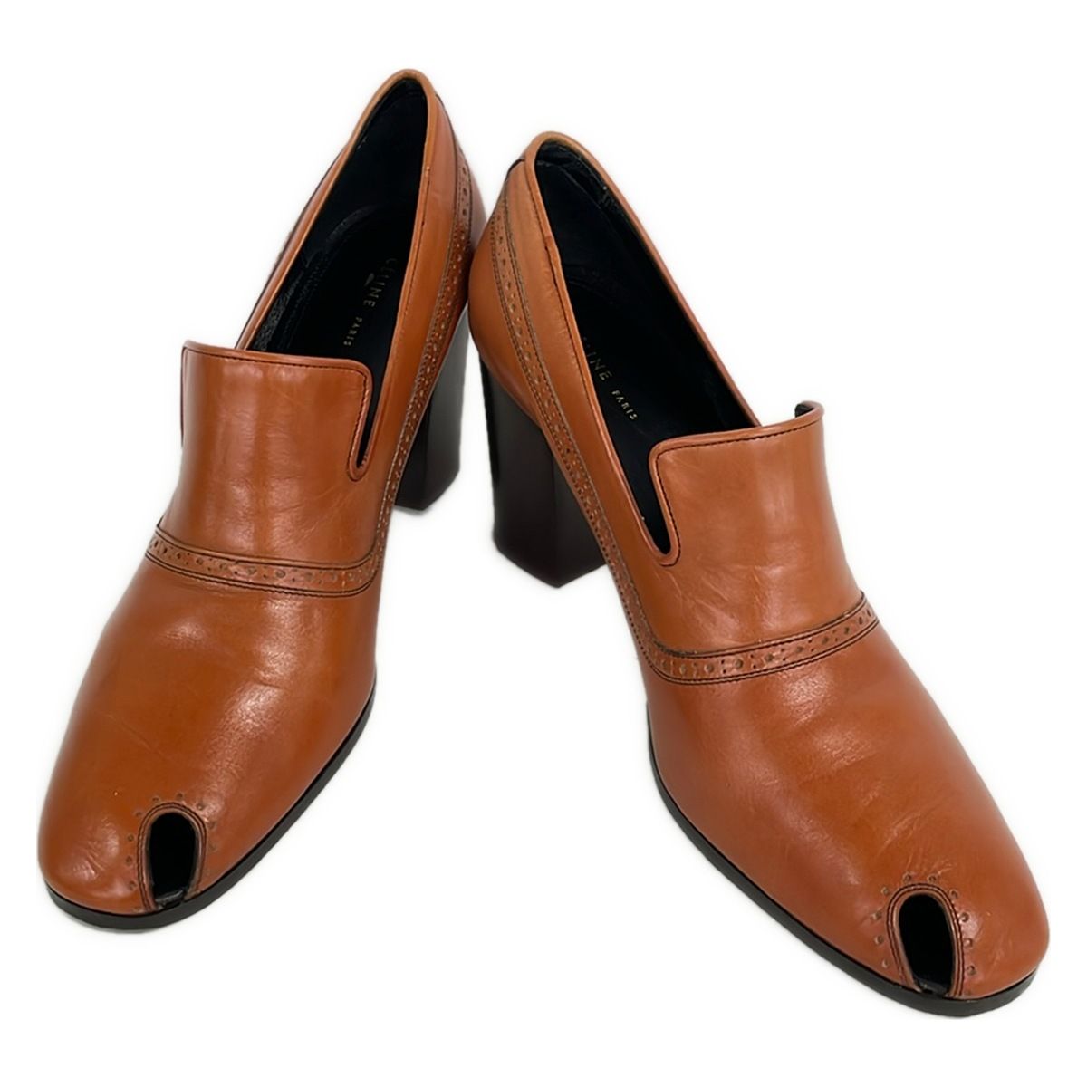 Celine Pumps Light Brown Peep Toe Phoebe Philo Era Leather Heels — view 2
