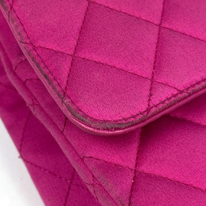 Chanel Shoulder Bag Quilted Double Flap CC Logo Satin Pink — view 4
