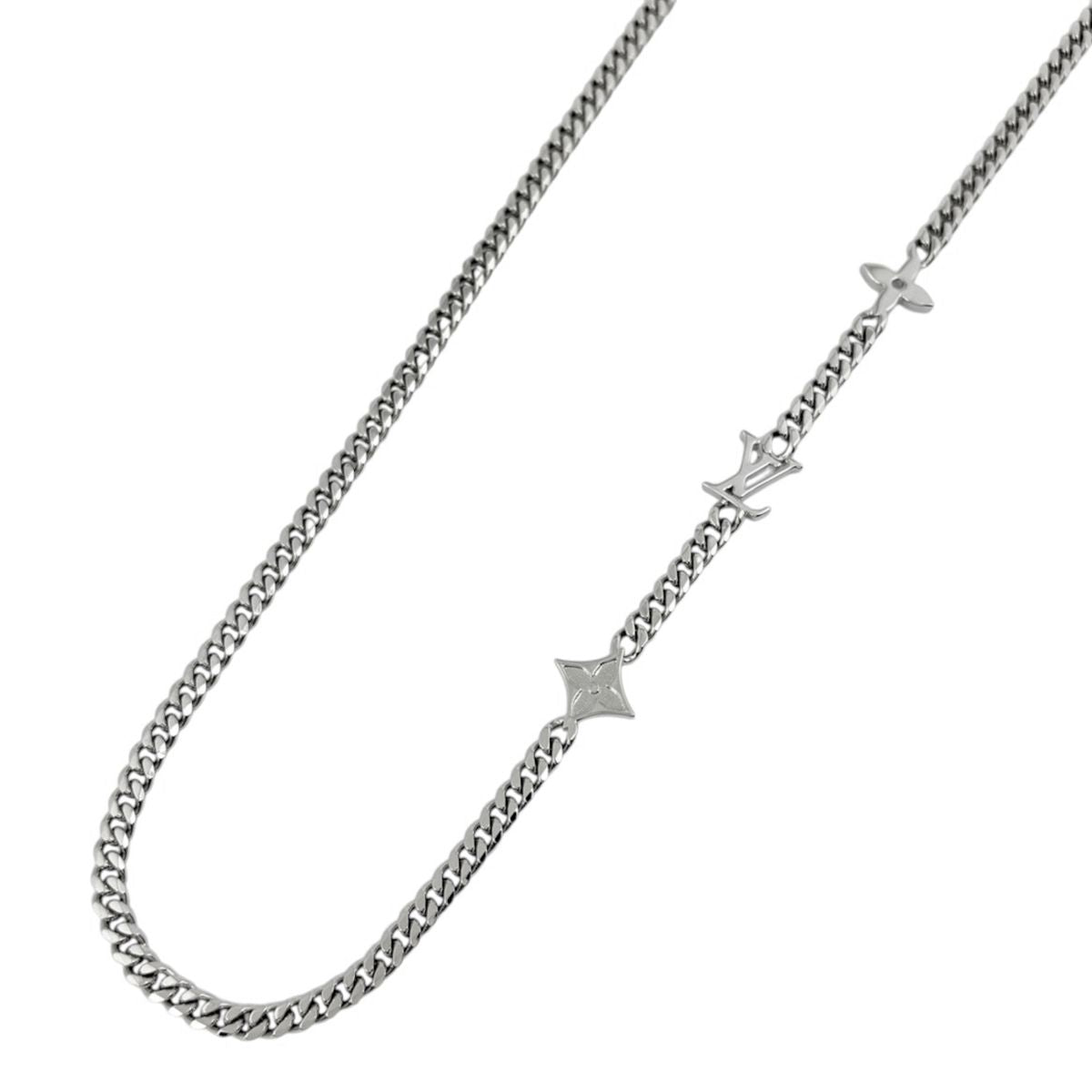 Louis Vuitton Necklace Monogram Low Flower Metal Silver