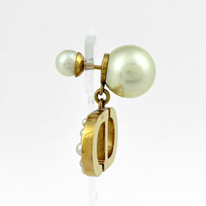 Dior Earrings Tribal Swing Faux Pearl Gold White — view 2