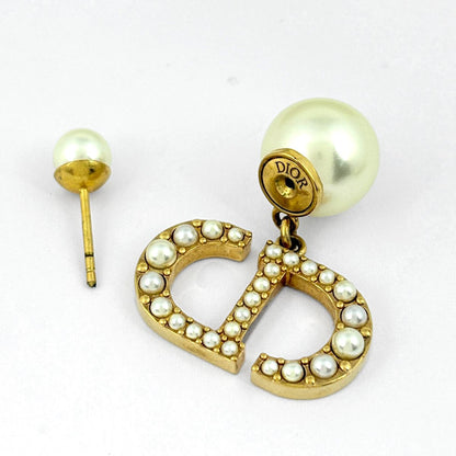 Dior Earrings Tribal Swing Faux Pearl Gold White — view 3
