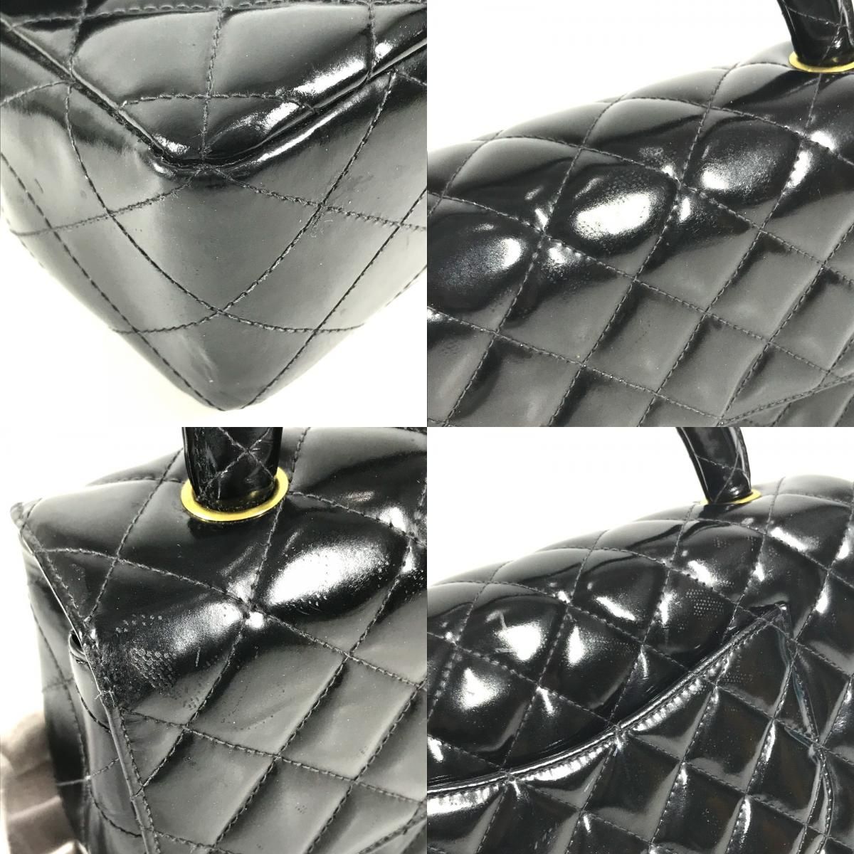 Chanel Handbag Top Handle Quilted CC Logo Vintage Patent Black — view 7