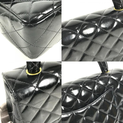 Chanel Handbag Top Handle Quilted CC Logo Vintage Patent Black — view 7