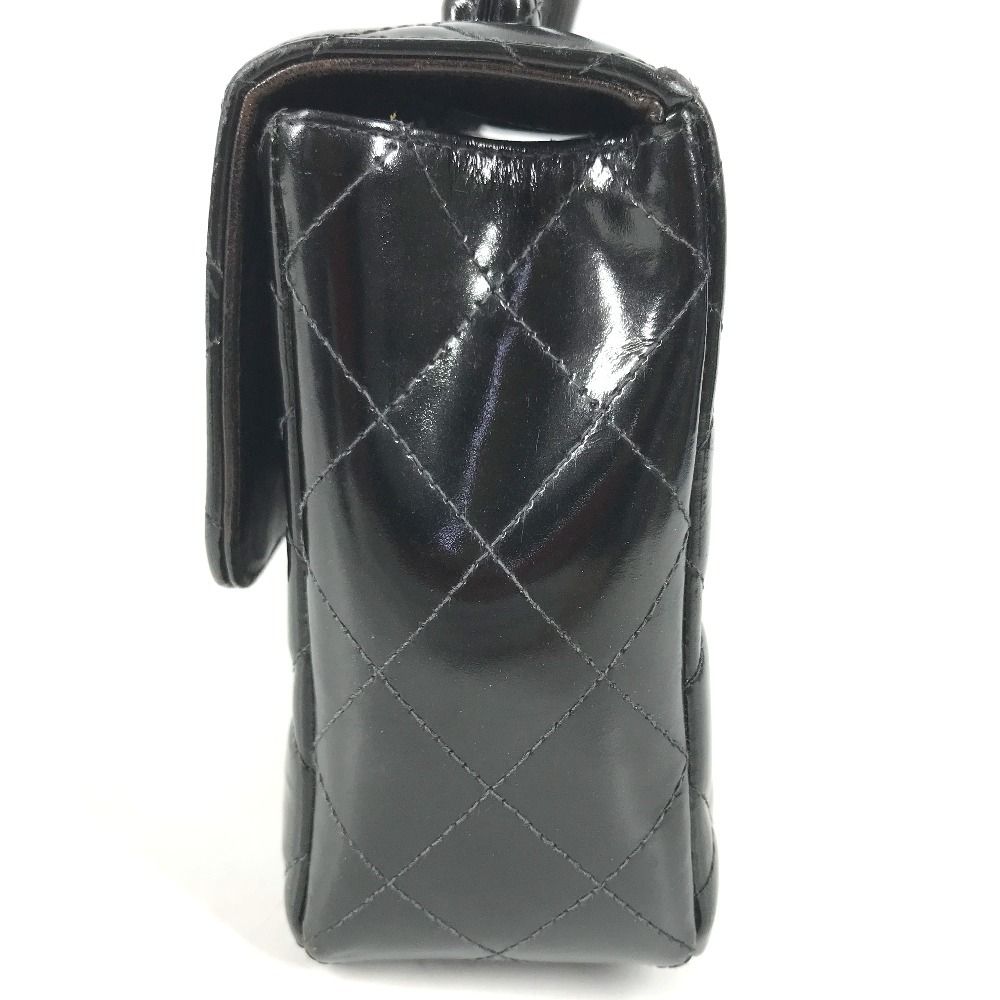 Chanel Handbag Top Handle Quilted CC Logo Vintage Patent Black — view 4