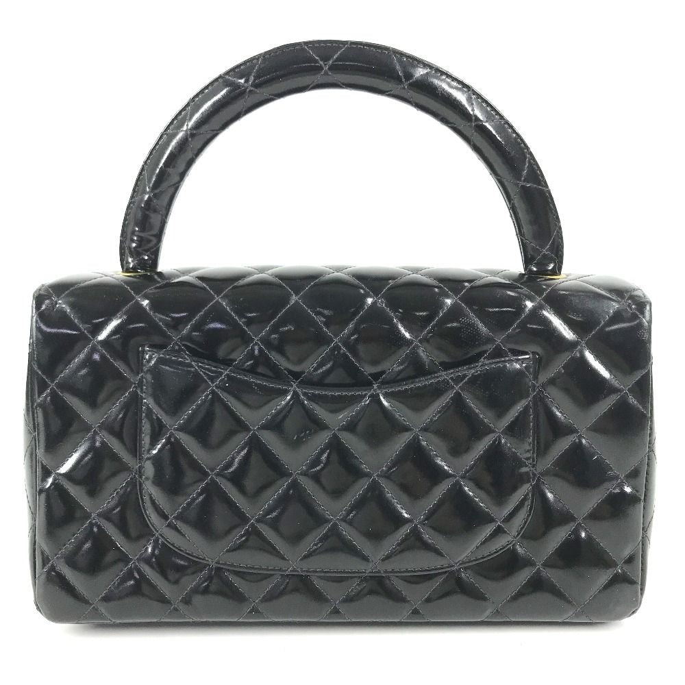 Chanel Handbag Top Handle Quilted CC Logo Vintage Patent Black — view 2