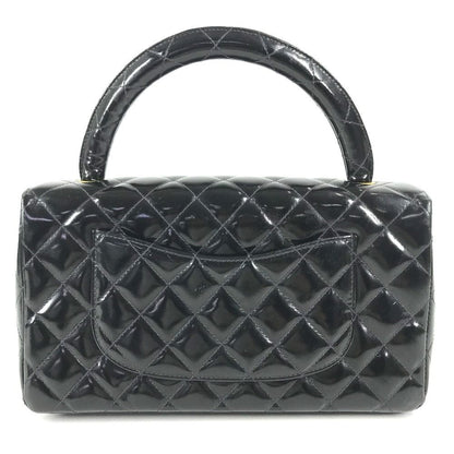 Chanel Handbag Top Handle Quilted CC Logo Vintage Patent Black — view 2