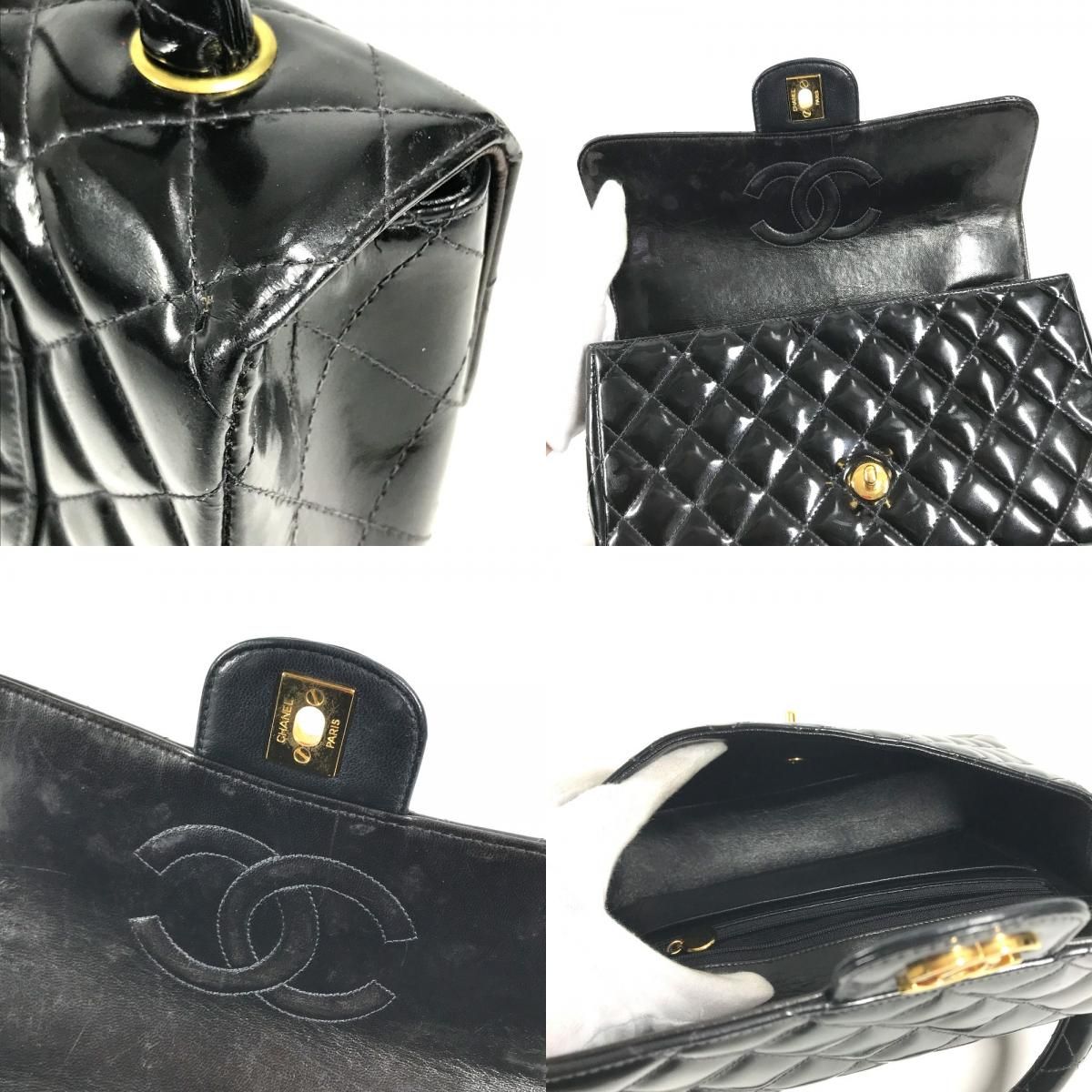 Chanel Handbag Top Handle Quilted CC Logo Vintage Patent Black — view 8