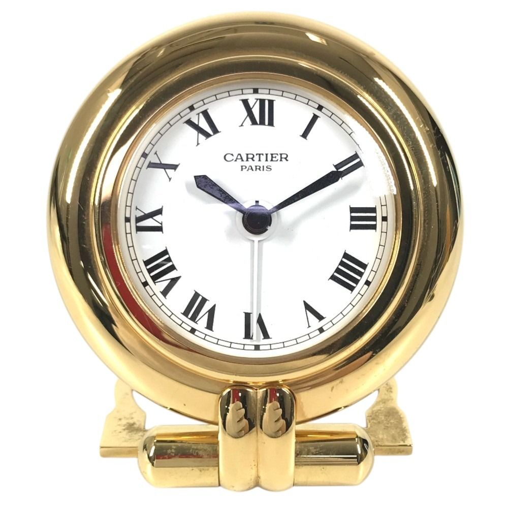 Cartier Table Clock Colisee Logo Watch Travel Gold Plated