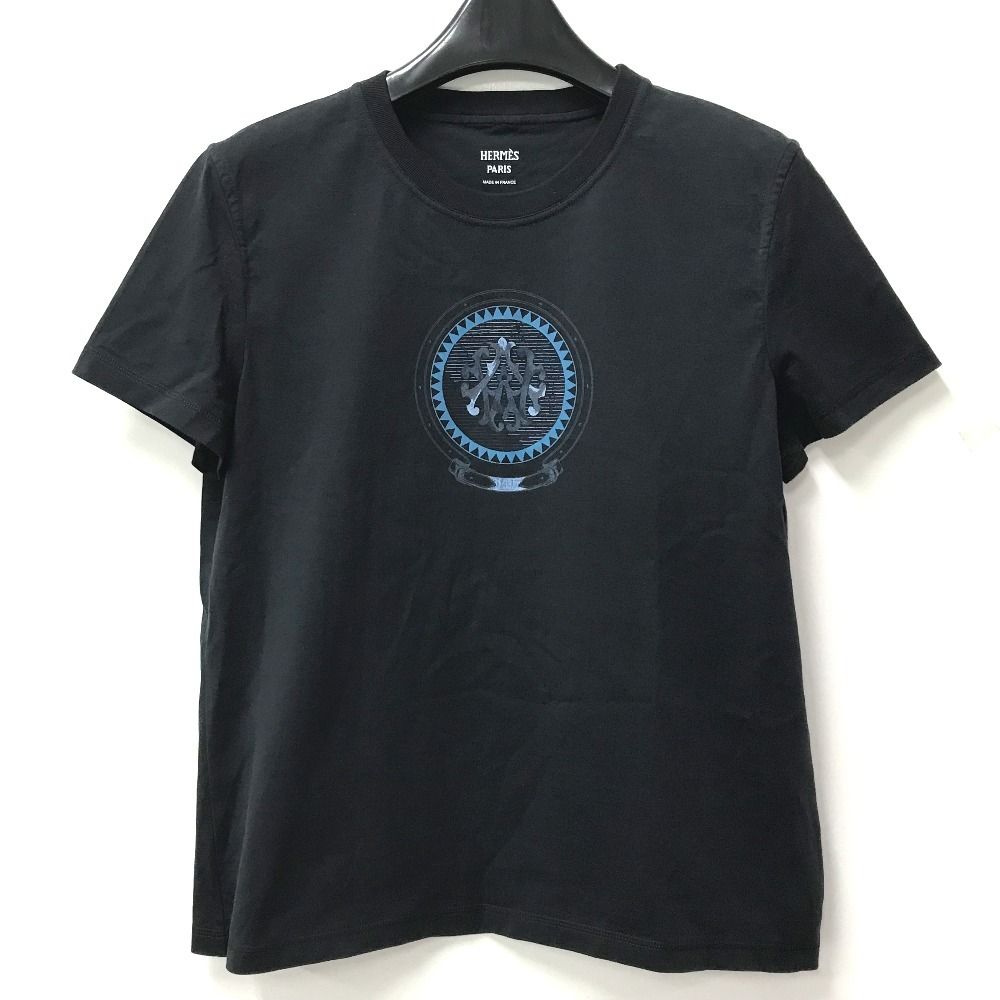Hermes Short Sleeve T-Shirt Logo Cotton Navy