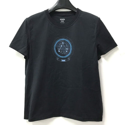 Hermes Short Sleeve T-Shirt Logo Cotton Navy