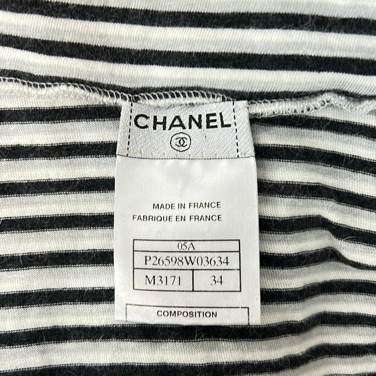 Chanel Long Sleeve Top S Black Light Gray White Turtleneck Border Asymmetric — view 3