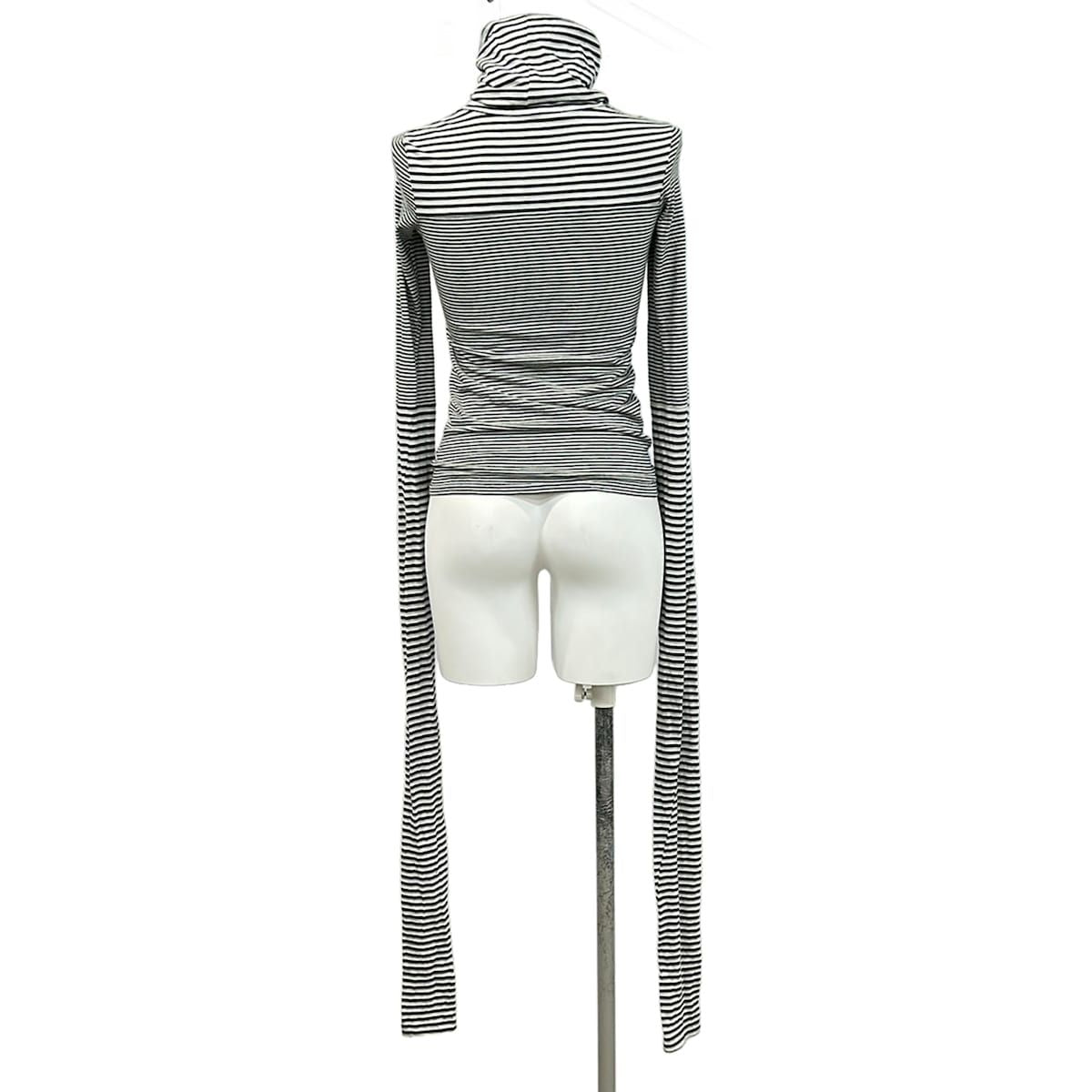 Chanel Long Sleeve Top S Black Light Gray White Turtleneck Border Asymmetric — view 2