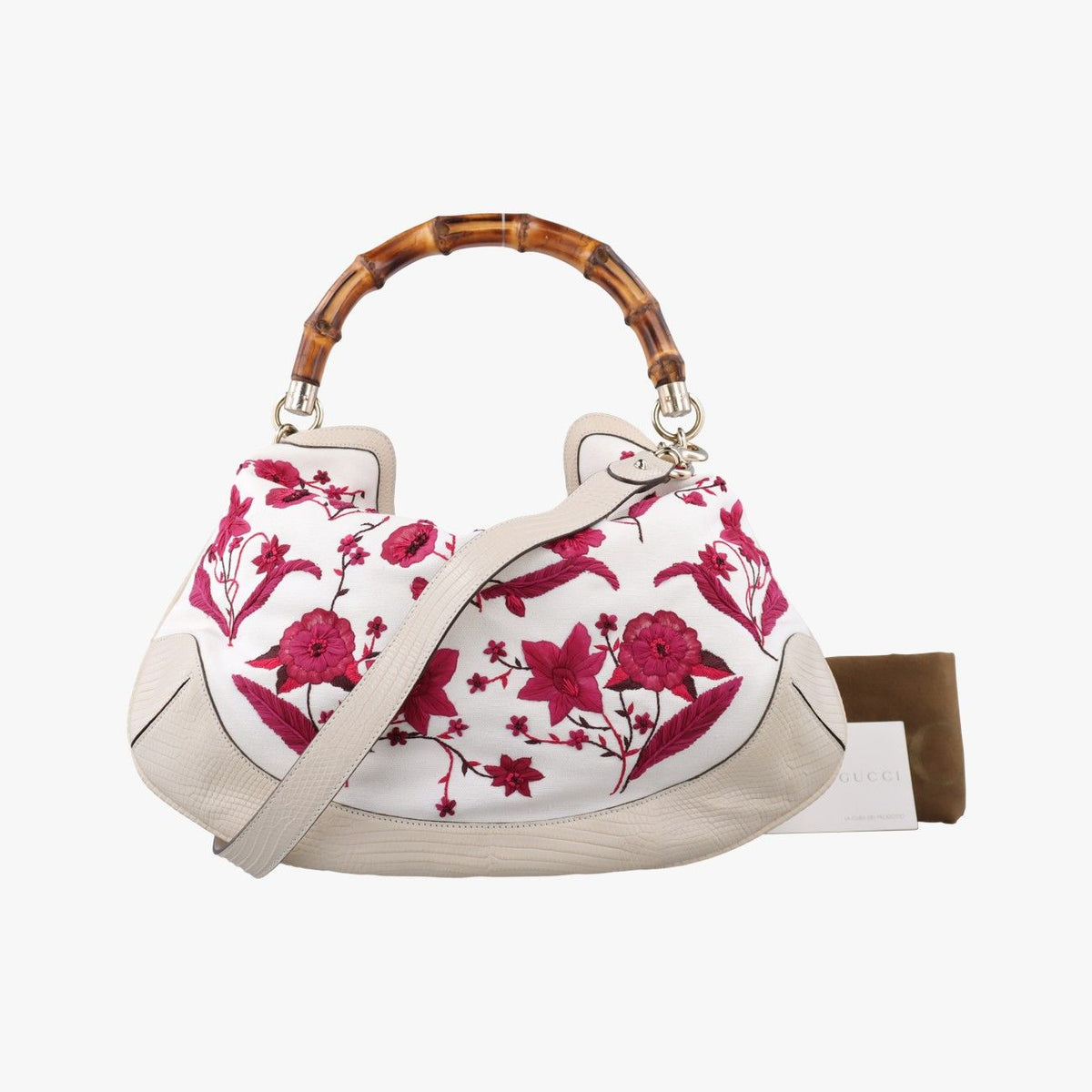 Gucci Bamboo White Bordeaux Flora Canvas Leather