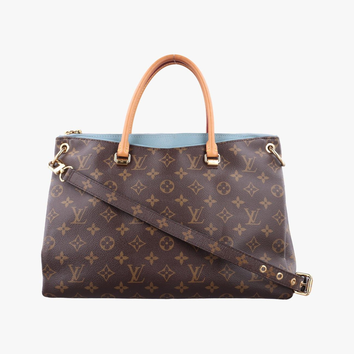Louis Vuitton Pallas Monogram Brown Blue Ciel Canvas Calfskin Handbag