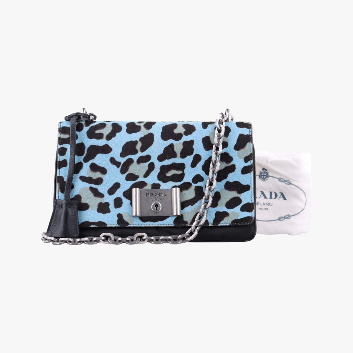 Prada Leopard Print Blue Black Calf Hair Nylon