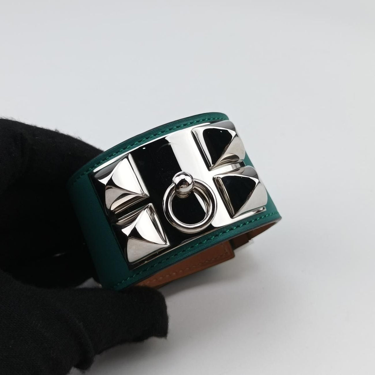 Hermes Collier de Chien Green Silver Leather S Q 48 — view 4