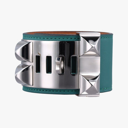 Hermes Collier de Chien Green Silver Leather S Q 48 — view 2