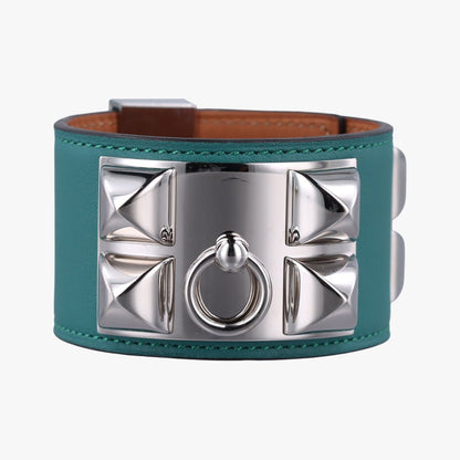 Hermes Collier de Chien Green Silver Leather S Q 48