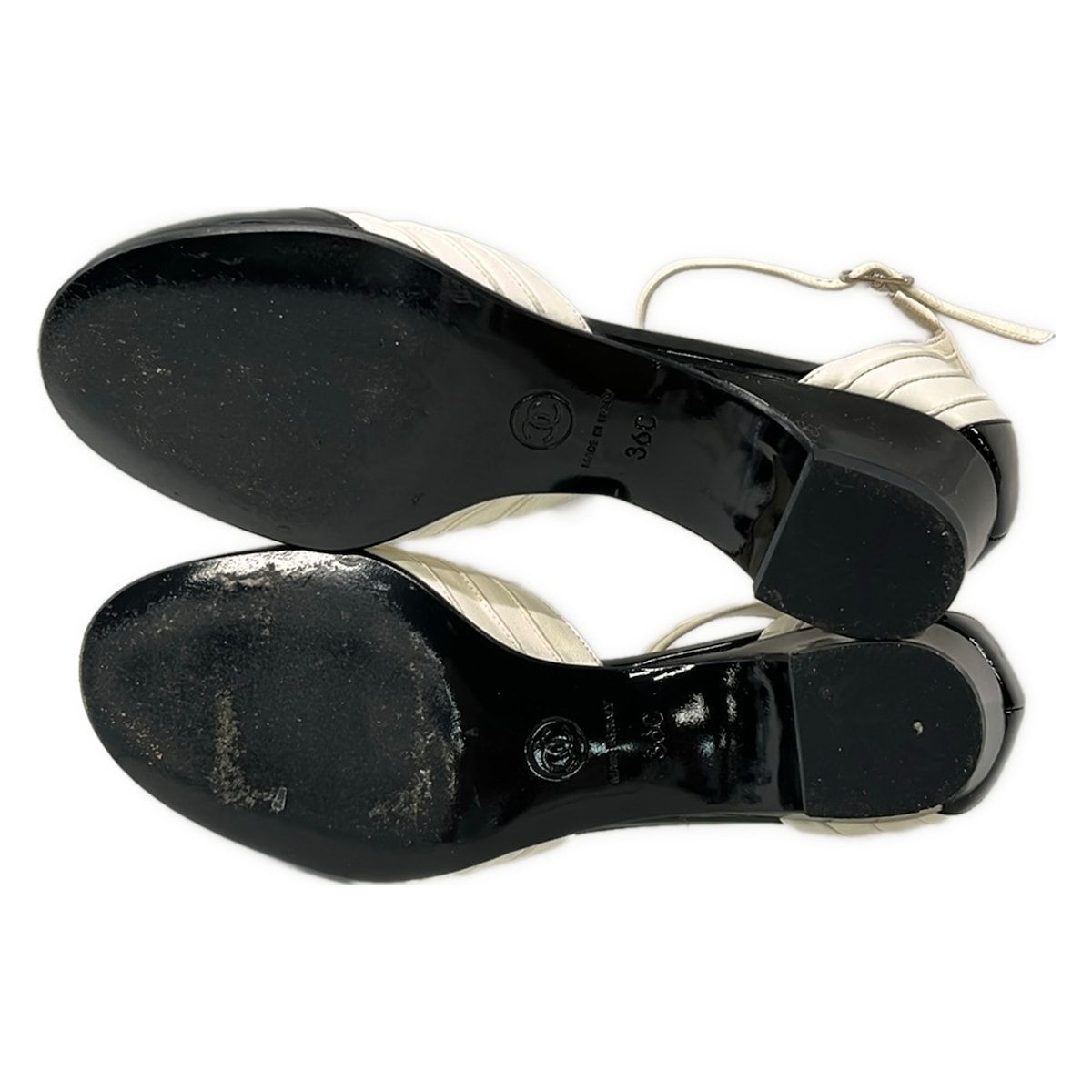Chanel Pumps White Black Ankle Strap Leather Heels — view 4