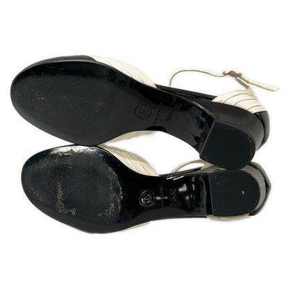 Chanel Pumps White Black Ankle Strap Leather Heels — view 4