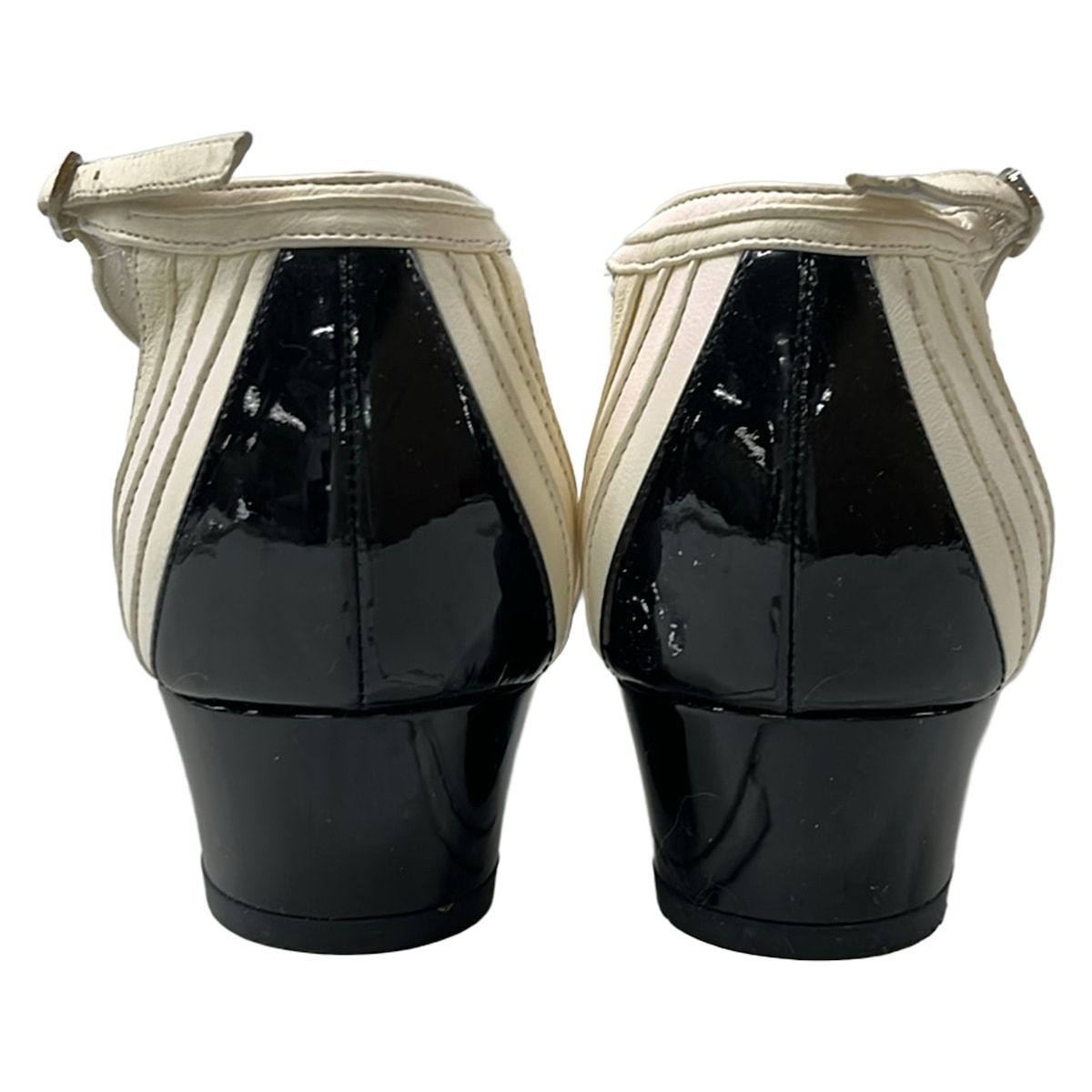 Chanel Pumps White Black Ankle Strap Leather Heels — view 3