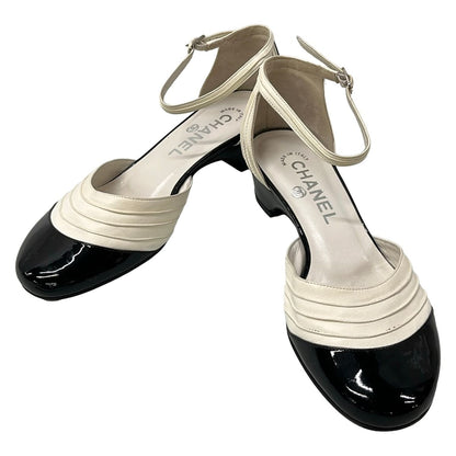 Chanel Pumps White Black Ankle Strap Leather Heels — view 2