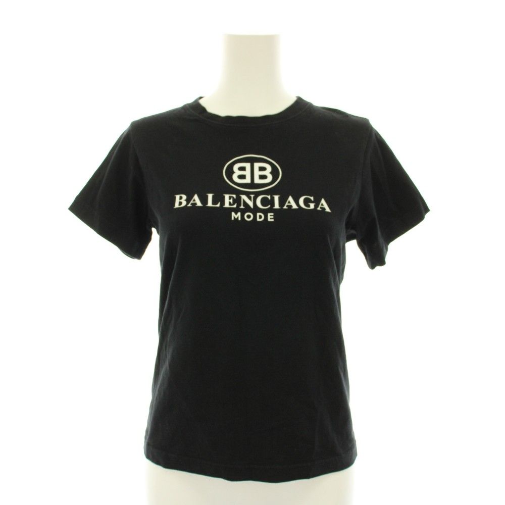 Balenciaga T-Shirt Crew Neck Short Sleeve Logo Print Black White S
