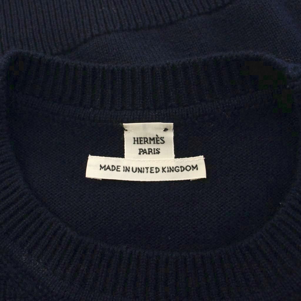 Hermes Knit Top Cashmere Cotton Seria Charm Short Sleeve Navy Sweater 38 — view 6