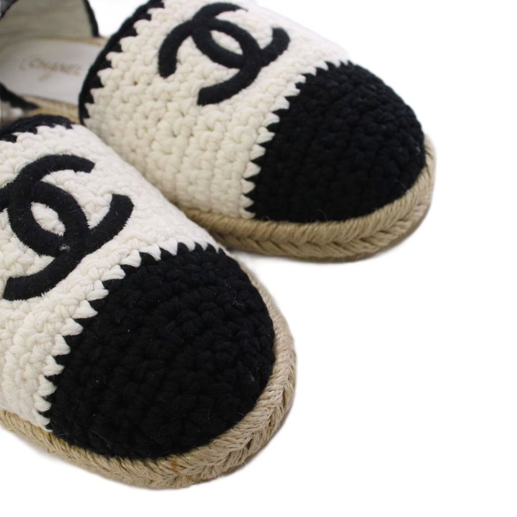 Chanel Espadrilles Sandals CC Logo Knit 39C White Black — view 4