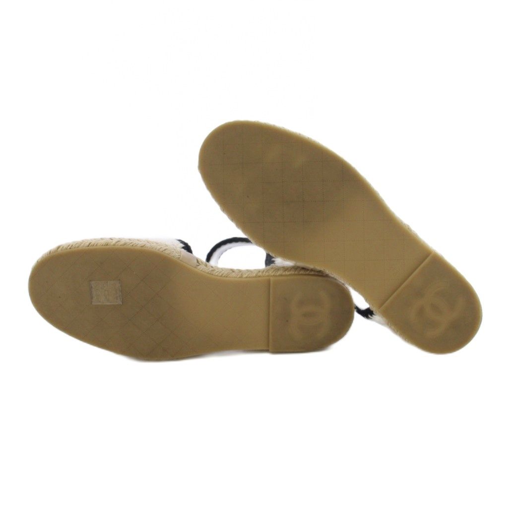 Chanel Espadrilles Sandals CC Logo Knit 39C White Black — view 6
