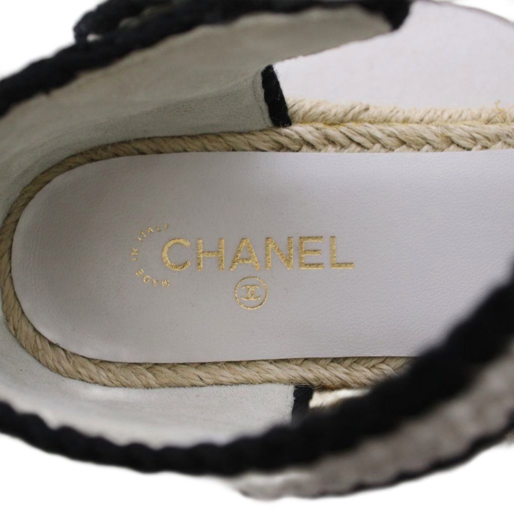 Chanel Espadrilles Sandals CC Logo Knit 39C White Black — view 7