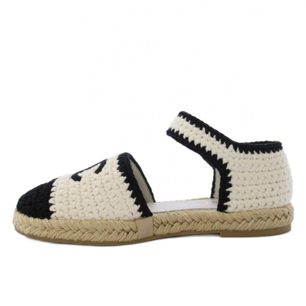 Chanel Espadrilles Sandals CC Logo Knit 39C White Black — view 2