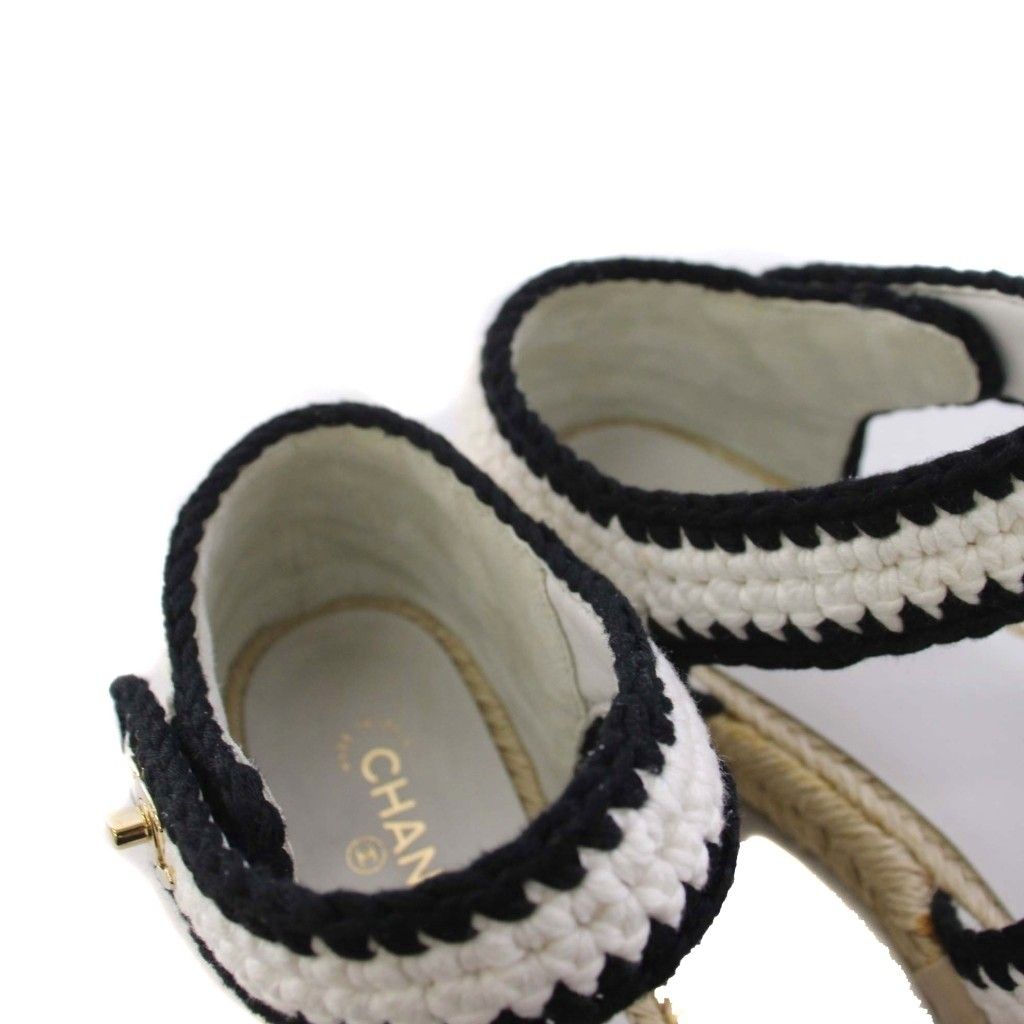 Chanel Espadrilles Sandals CC Logo Knit 39C White Black — view 5