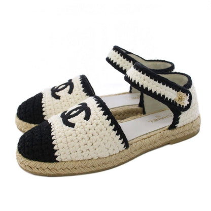Chanel Espadrilles Sandals CC Logo Knit 39C White Black