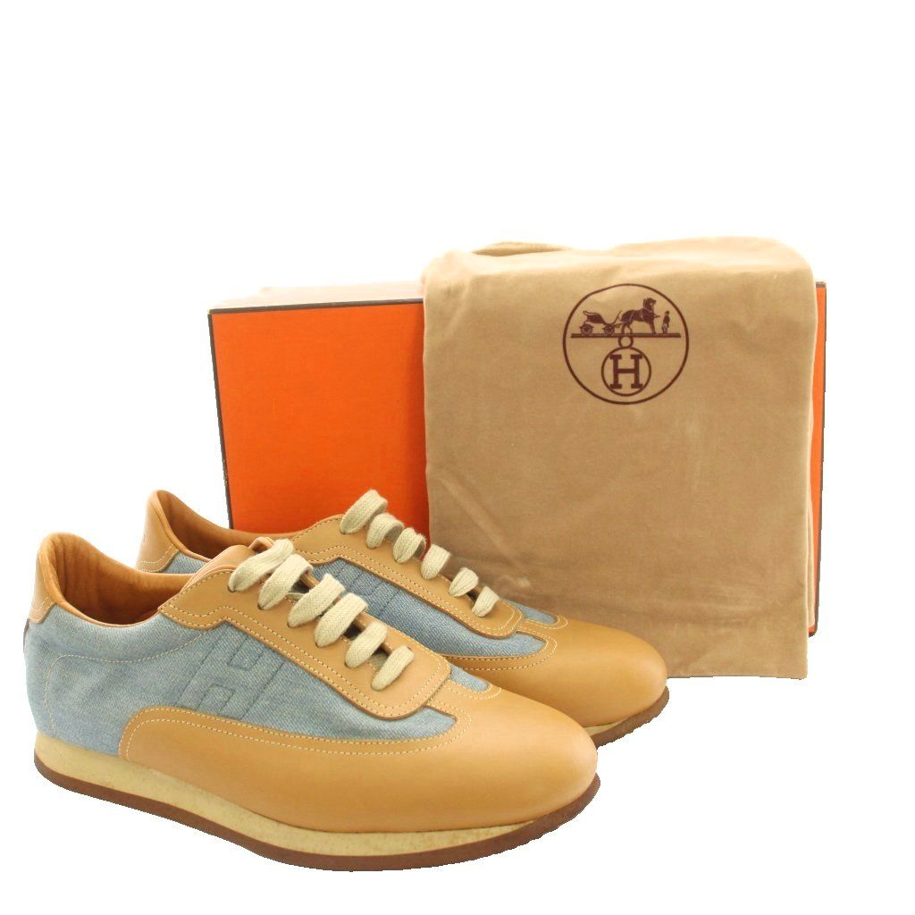 Hermes Quick Sneakers Denim Leather Brown Blue — view 7