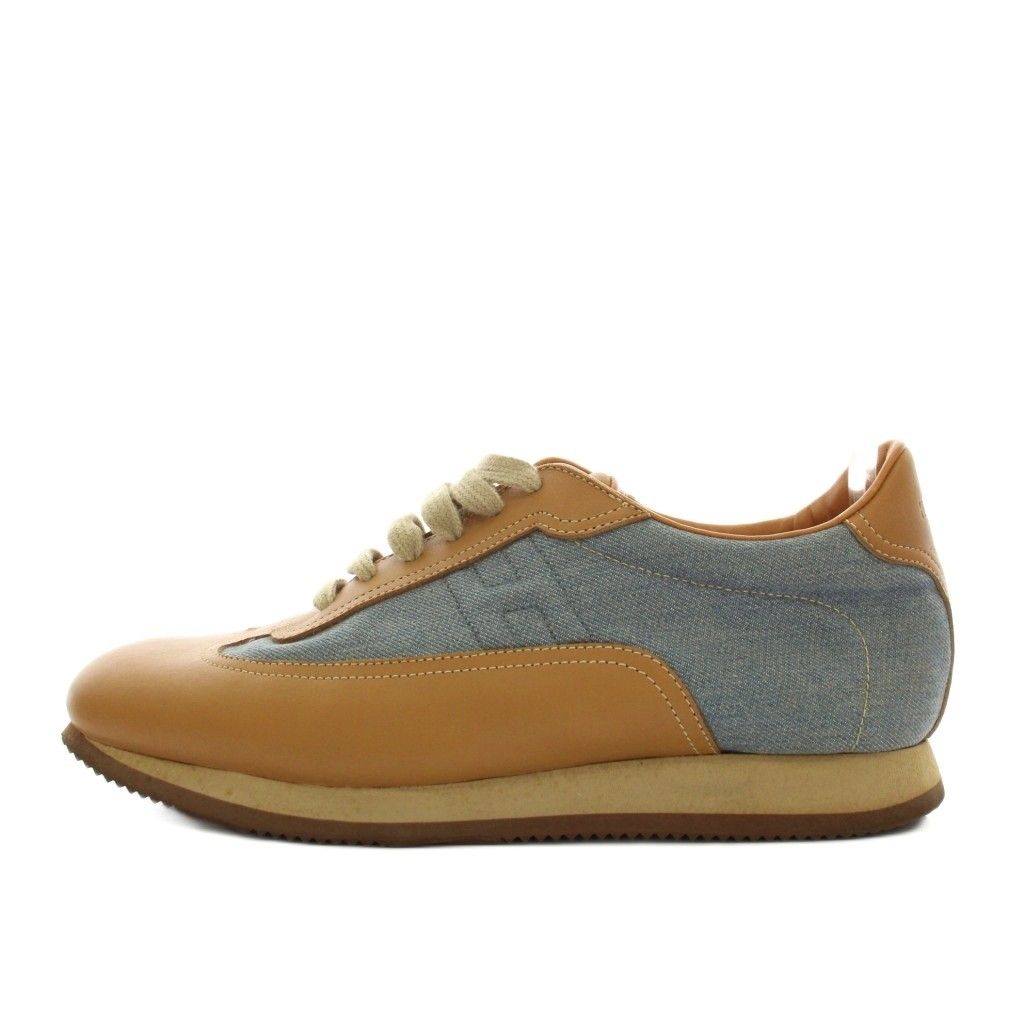 Hermes Quick Sneakers Denim Leather Brown Blue