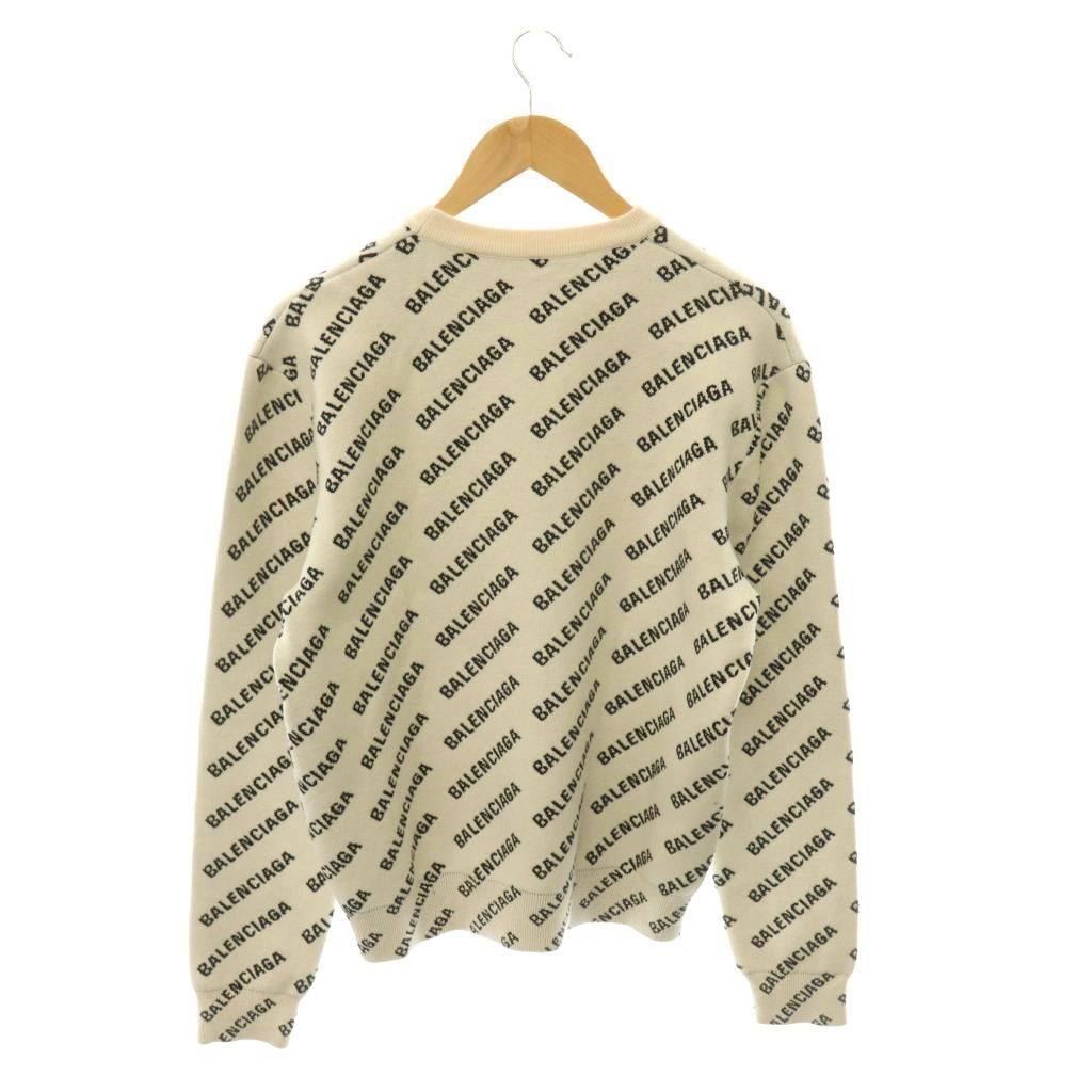 Balenciaga All Over Logo Sweaters Print Knit Sweater Long Sleeve White Black S — view 2