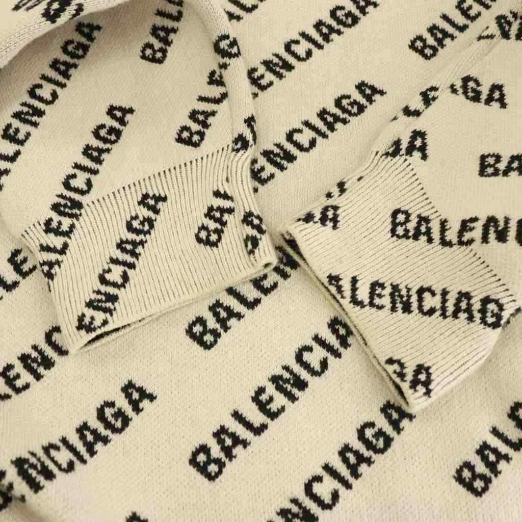 Balenciaga All Over Logo Sweaters Print Knit Sweater Long Sleeve White Black S — view 7
