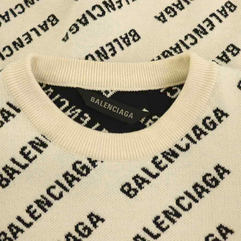 Balenciaga All Over Logo Sweaters Print Knit Sweater Long Sleeve White Black S — view 5