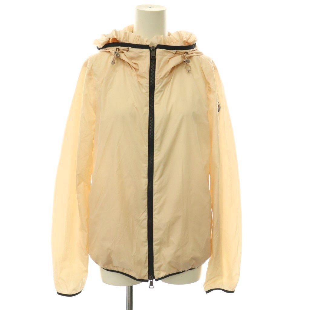 Moncler Lait Ruffle Nylon Jacket Zip Up Hood Pink Beige Black 1
